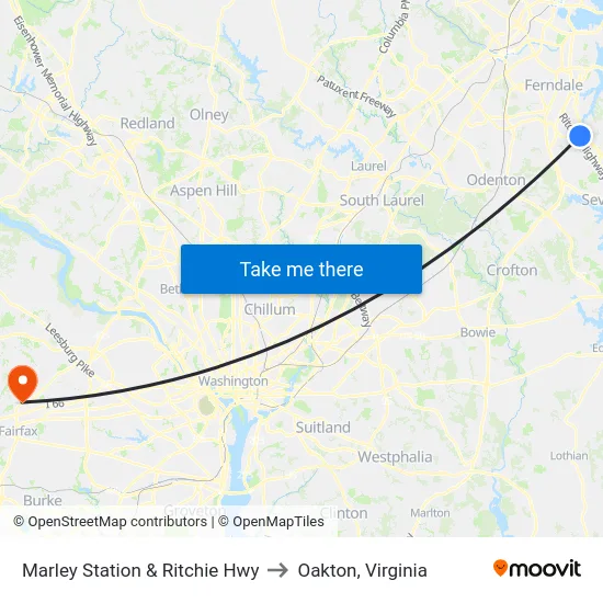 Marley Station & Ritchie Hwy to Oakton, Virginia map