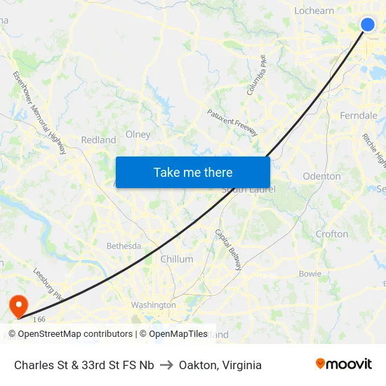 Charles St & 33rd St FS Nb to Oakton, Virginia map