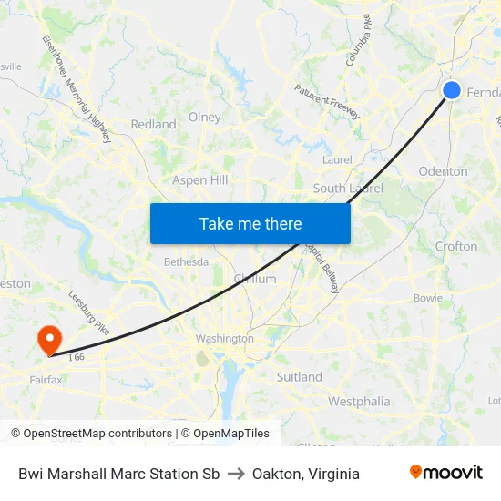 Bwi Marshall Marc Station Sb to Oakton, Virginia map