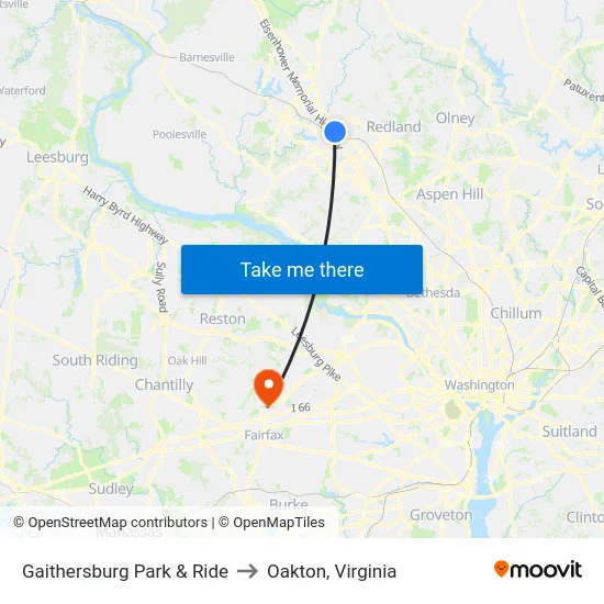 Gaithersburg Park & Ride to Oakton, Virginia map