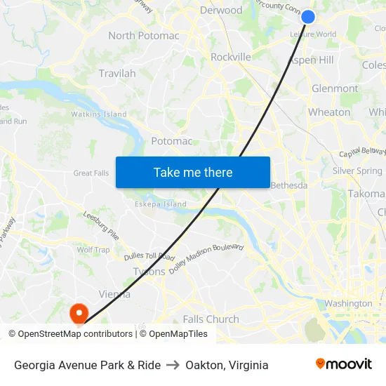 Georgia Avenue Park & Ride to Oakton, Virginia map