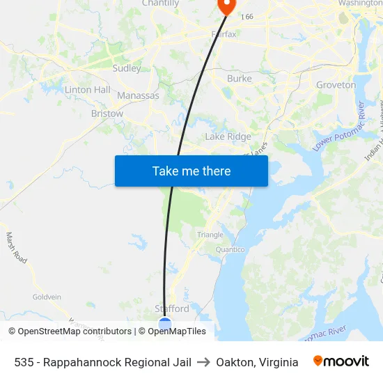 535 - Rappahannock Regional Jail to Oakton, Virginia map
