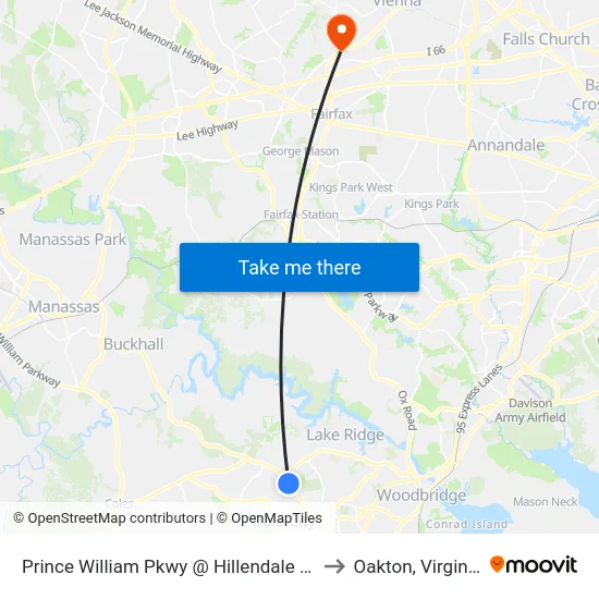 Prince William Pkwy @ Hillendale Dr to Oakton, Virginia map