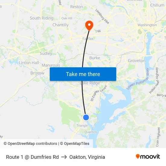 Route 1 @ Dumfries Rd to Oakton, Virginia map