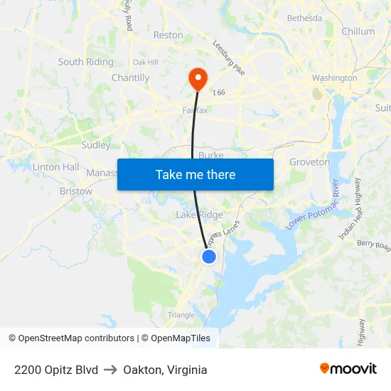 2200 Opitz Blvd to Oakton, Virginia map
