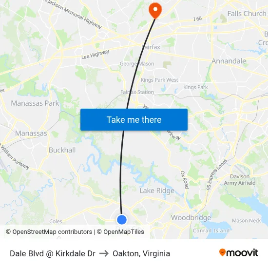 Dale Blvd @ Kirkdale Dr to Oakton, Virginia map