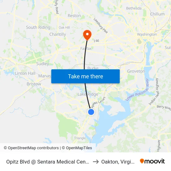 Opitz Blvd @ Sentara Medical Center to Oakton, Virginia map
