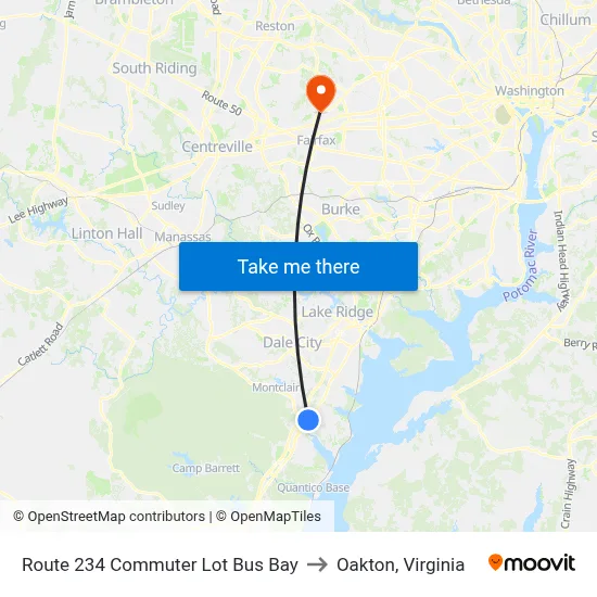 Route 234 Commuter Lot Bus Bay to Oakton, Virginia map