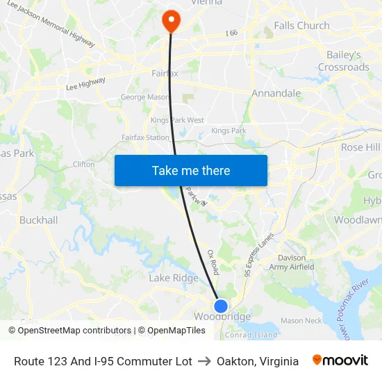 Route 123 And I-95  Commuter Lot to Oakton, Virginia map