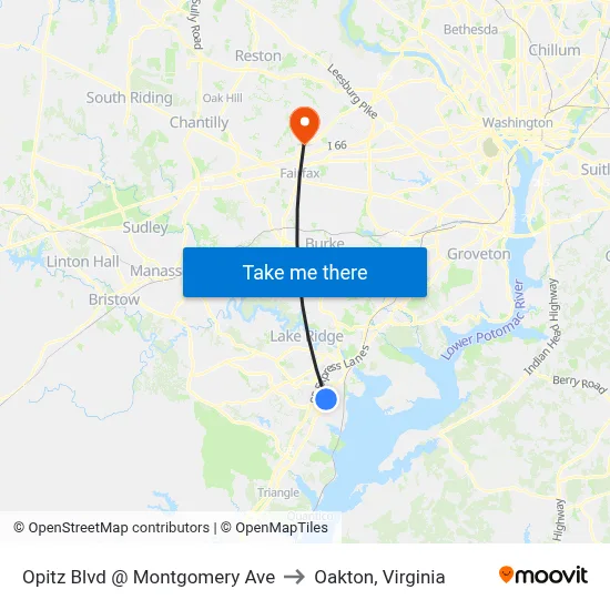 Opitz Blvd @ Montgomery Ave to Oakton, Virginia map