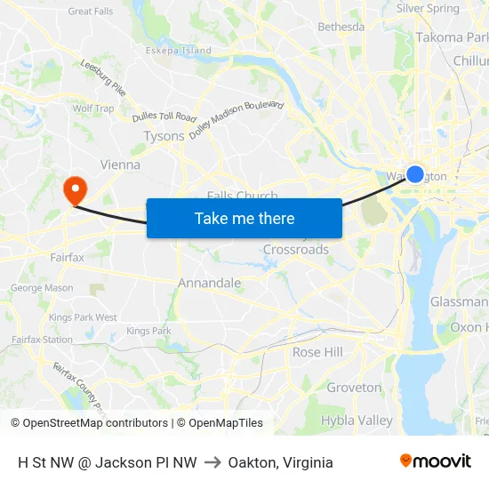 H St NW @  Jackson Pl NW to Oakton, Virginia map