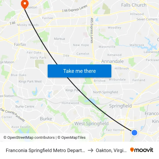 Franconia Springfield Metro Departures to Oakton, Virginia map