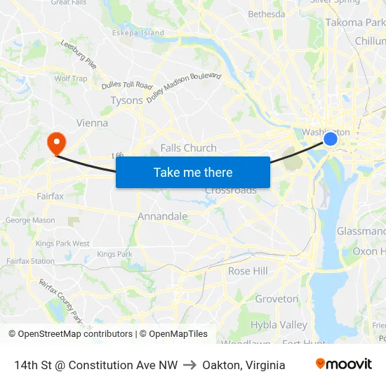 14th St @ Constitution Ave NW to Oakton, Virginia map
