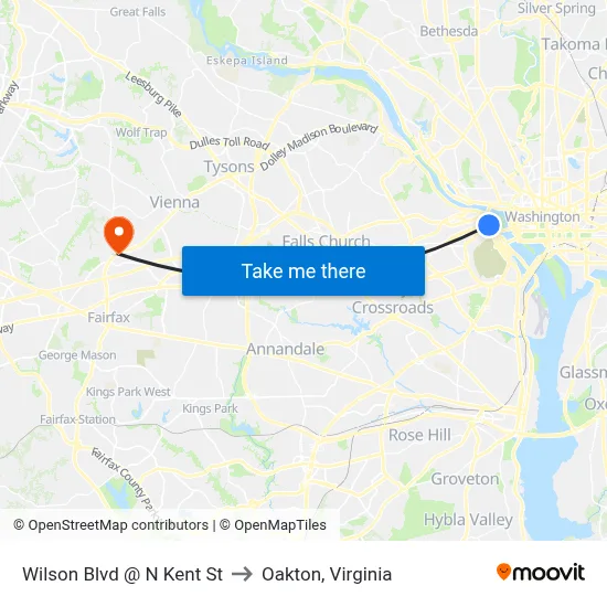 Wilson Blvd @ N Kent St to Oakton, Virginia map