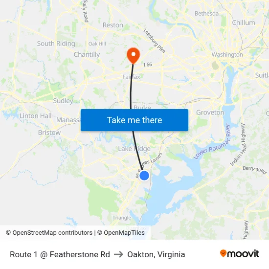 Route 1 @ Featherstone Rd to Oakton, Virginia map