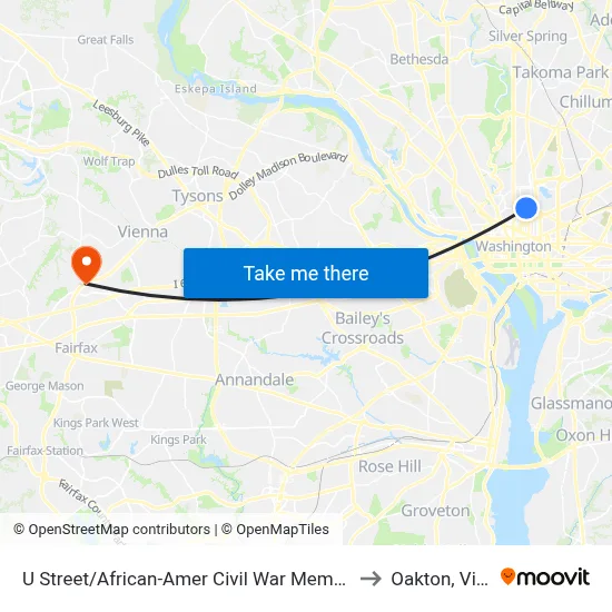 U Street/African-Amer Civil  War Memorial/ Cardozo to Oakton, Virginia map