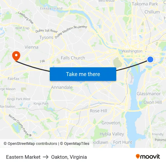 Eastern Market to Oakton, Virginia map