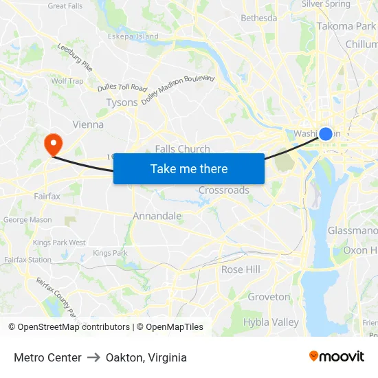 Metro Center to Oakton, Virginia map