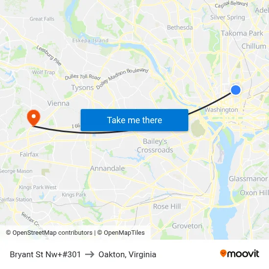 Bryant St Nw+#301 to Oakton, Virginia map
