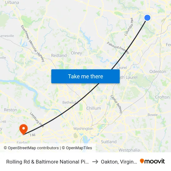 Rolling Rd & Baltimore National Pike to Oakton, Virginia map