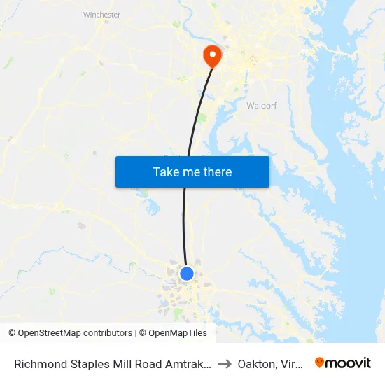 Richmond Staples Mill Road Amtrak Station to Oakton, Virginia map