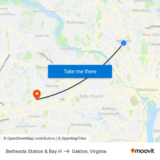 Bethesda Station & Bay H to Oakton, Virginia map