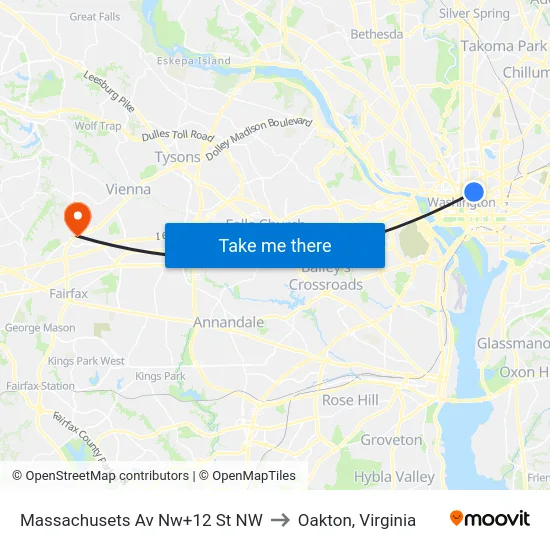 Massachusets Av Nw+12 St NW to Oakton, Virginia map