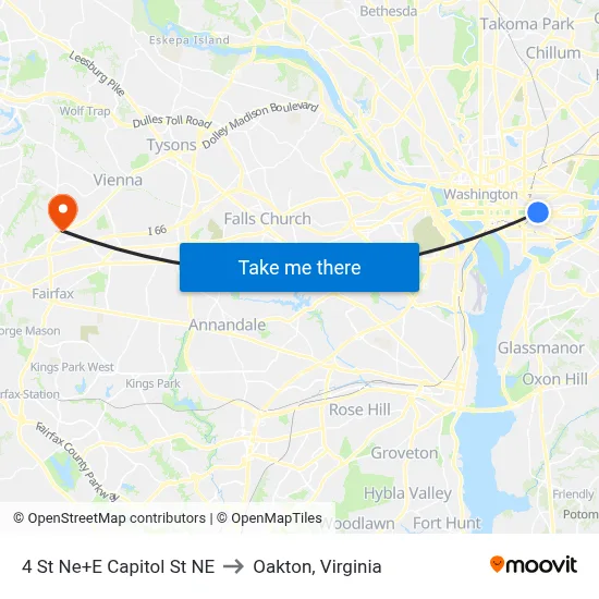 4 St Ne+E Capitol St NE to Oakton, Virginia map