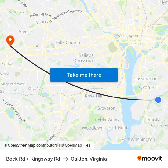 Bock Rd + Kingsway Rd to Oakton, Virginia map