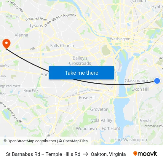 St Barnabas Rd + Temple Hills Rd to Oakton, Virginia map