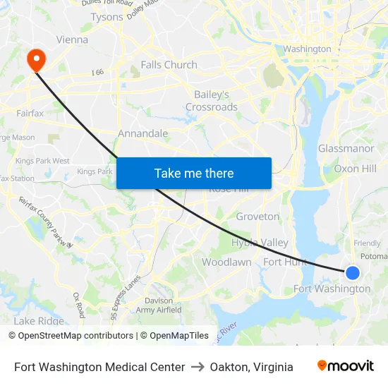 Fort Washington Medical Center to Oakton, Virginia map