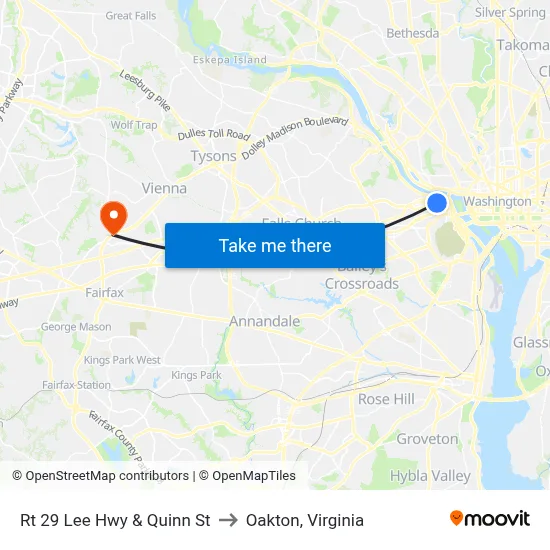 Rt 29 Lee Hwy & Quinn St to Oakton, Virginia map