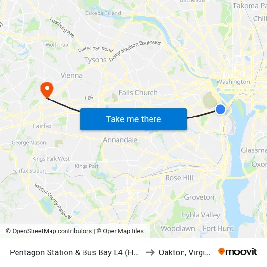 Pentagon Station & Bus Bay L4 (Hov) to Oakton, Virginia map