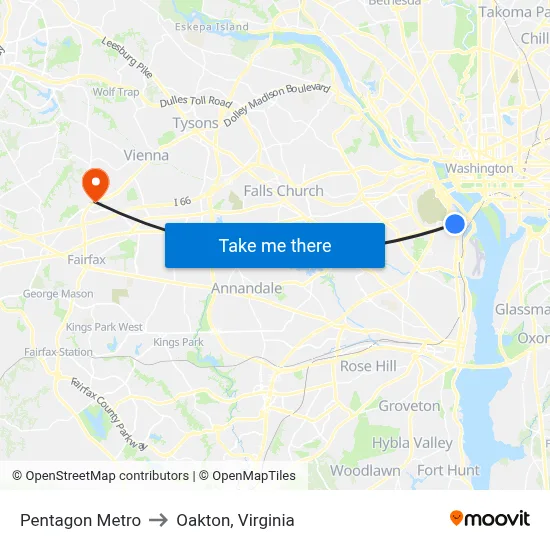 Pentagon Metro to Oakton, Virginia map