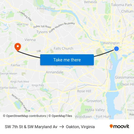 SW 7th St & SW Maryland Av to Oakton, Virginia map