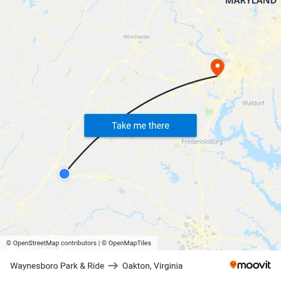 Waynesboro Park & Ride to Oakton, Virginia map