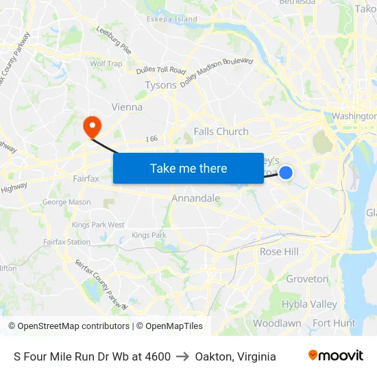 S Four Mile Run Dr Wb at 4600 to Oakton, Virginia map