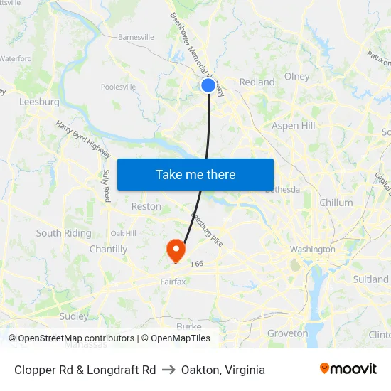 Clopper Rd & Longdraft Rd to Oakton, Virginia map