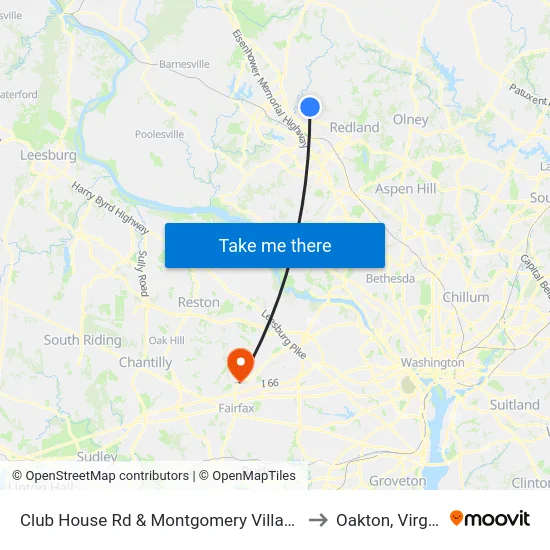 Club House Rd & Montgomery Village Ave to Oakton, Virginia map
