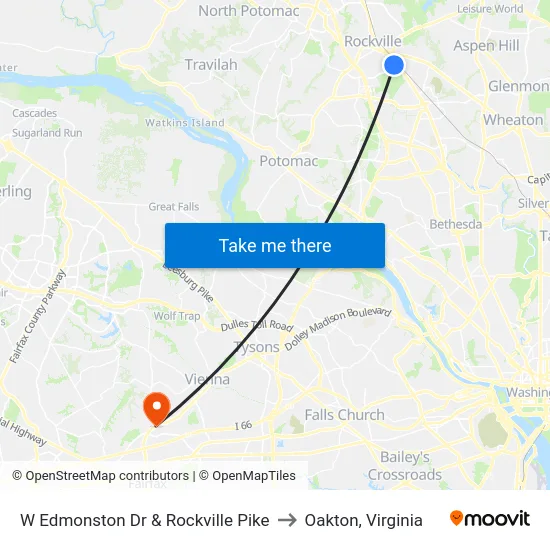 W Edmonston Dr & Rockville Pike to Oakton, Virginia map
