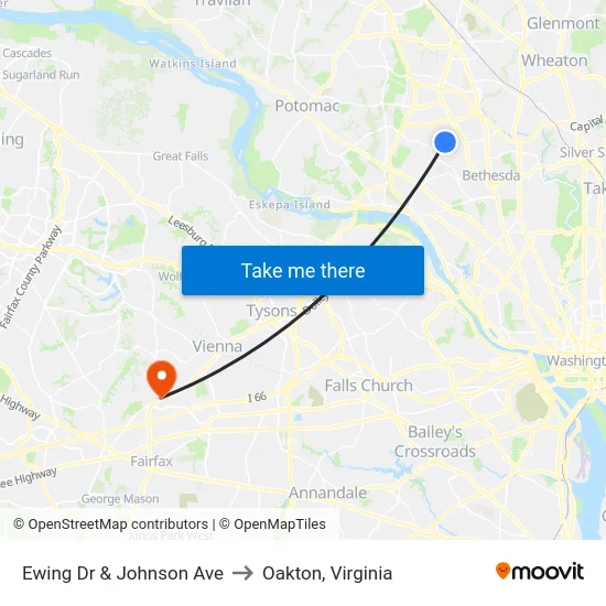 Ewing Dr & Johnson Ave to Oakton, Virginia map