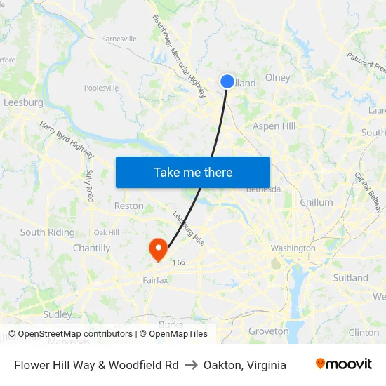Flower Hill Way & Woodfield Rd to Oakton, Virginia map