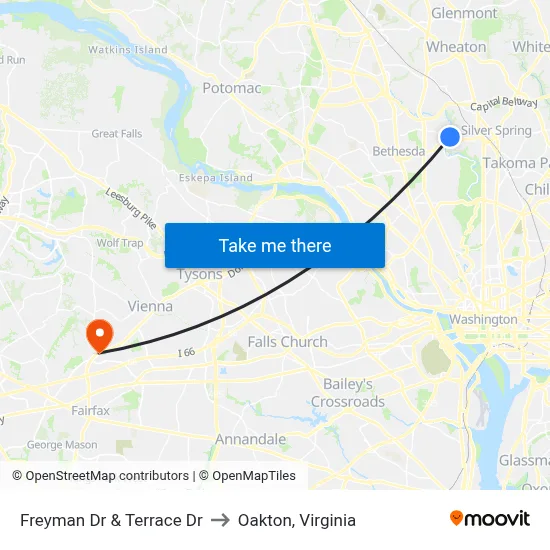 Freyman Dr & Terrace Dr to Oakton, Virginia map
