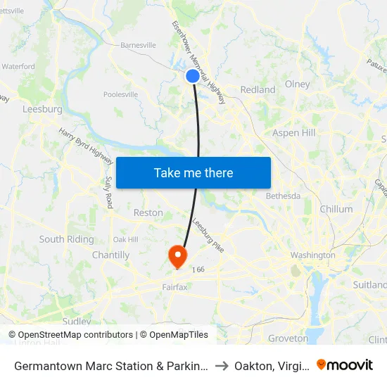 Germantown Marc Station & Parking Lot to Oakton, Virginia map