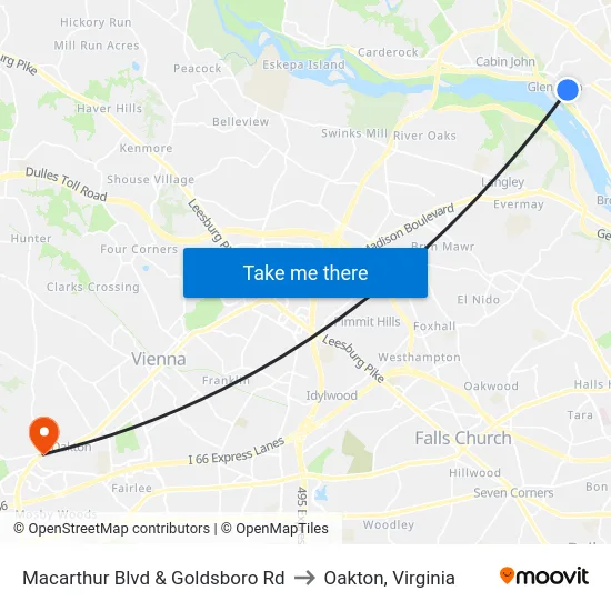 Macarthur Blvd & Goldsboro Rd to Oakton, Virginia map