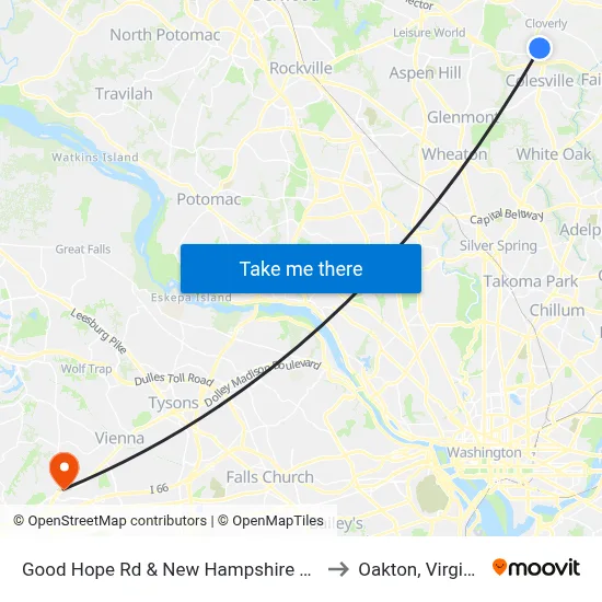 Good Hope Rd & New Hampshire Ave to Oakton, Virginia map