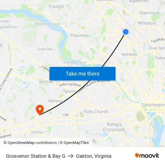 Grosvenor Station & Bay G to Oakton, Virginia map