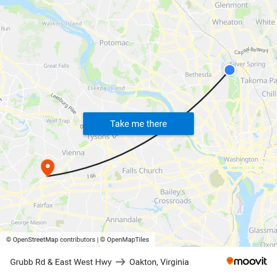 Grubb Rd & East West Hwy to Oakton, Virginia map