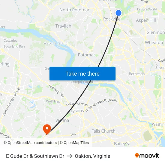 E Gude Dr & Southlawn Dr to Oakton, Virginia map