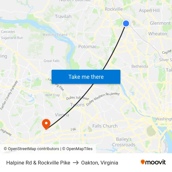 Halpine Rd & Rockville Pike to Oakton, Virginia map